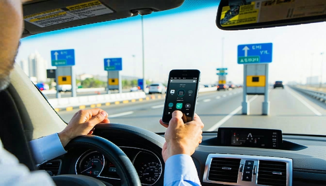 Driver using electronic toll payment in Dubai